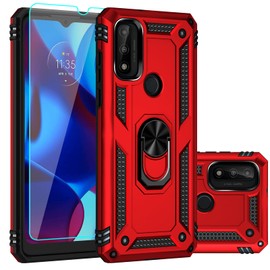 SKTGSLAMY Case for Moto G Pure Case,Moto G Power 2022 Case,with HD Screen Protector, [Military Grade] 16ft. Drop Tested Cover with Magnetic Kickstand Car Mount Protective Case for Moto G Pure, Red