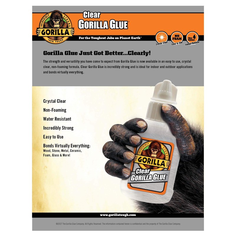 Gorilla Glue Clear, Non-Foaming, Water Resistant, Indoor & Outdoor, Versatile