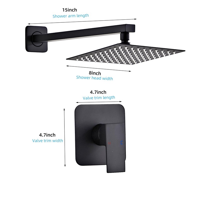 LCEVCGK Shower Faucet Set Matte Black Bathroom Rainfall Shower System