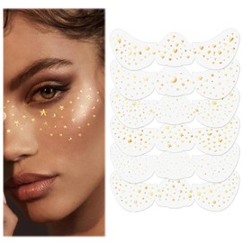 TELAIN 6 Styles Glitter Freckles Tattoo Stickers, Luminous Metallic Faux Freckle Patches, Waterproof, Shiny Gold Foil Face Makeup