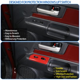 Fit for Toyota FJ Cruiser 2007-2021 ABS Window Lift Switch Cover, Side Window Lift Switch Panel Decoration Frame Trim Cover, 2PCS (Red)