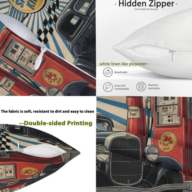 Doobicy Vintage Car Throw Pillow Covers 16x16 Set of 2