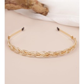 YARN & INK Metal Headbands for Women Girls, Braided Headband Vintage Hair Accessories Birthday Party Gift Non Slip (Gold Braided)