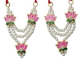 Set of 2 Lotus Design Moti Mala Set for Laddu Gopal/Devi Maa/Radha Krishna/God Goddess Sringar Set Deities jewellary Set for Janmashtami All God Idol Statue for Holi festival decoration(Size:- 1.5'')