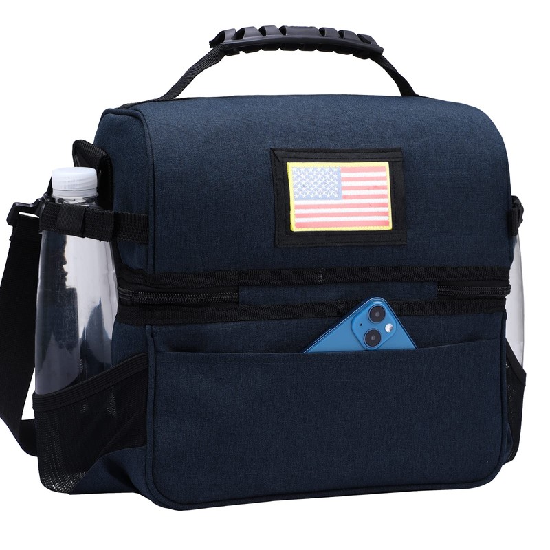 MIER Lunch Bag Men Double Deck Lunch Box Bag,Insulated Leakproof