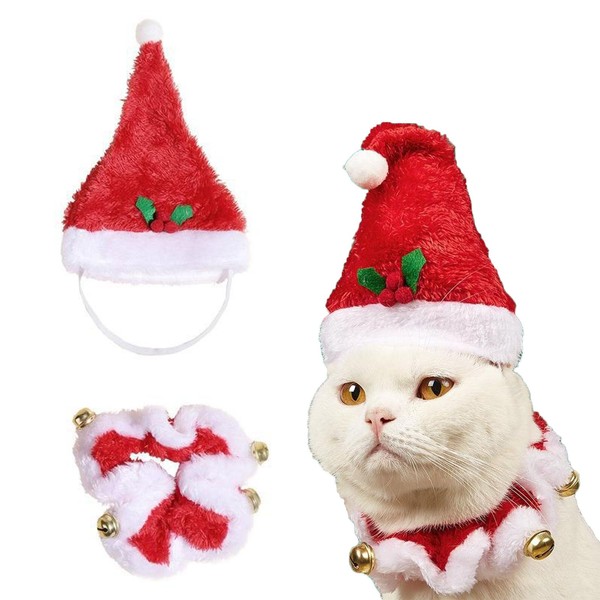 SUNTRADE Christmas Cat Costumes, Santa Hats and Collar with Bell