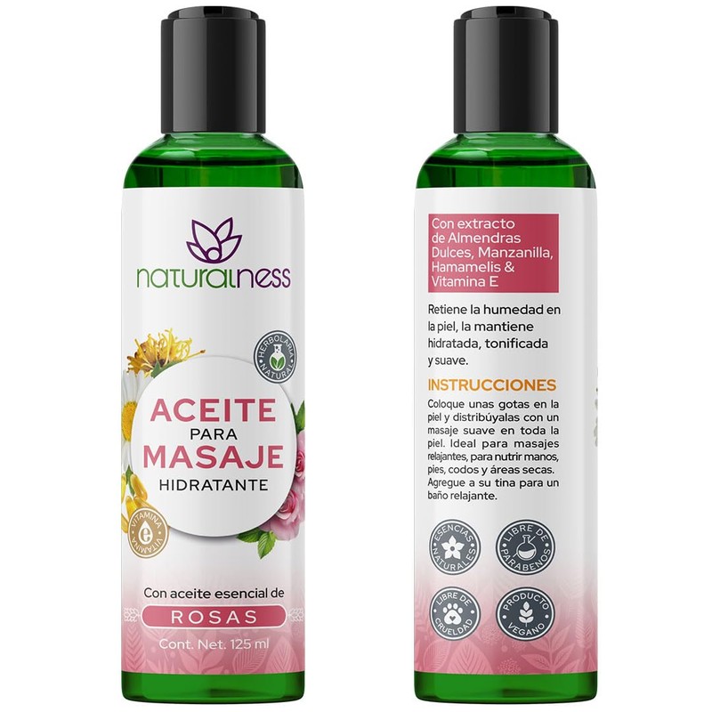 Naturalness Aceite para Masaje Corporal Hidratante con Manzanilla, Hamamelis y