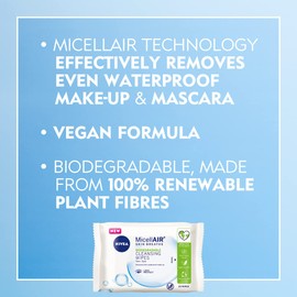 NIVEA MicellAIR SKIN BREATHE Professional Biodegradable Make-Up Remover Wipes (25 Sheets), Makeup Remover Micellar Wipes, Biodegradable Wipes, Face Wipes Makeup Remover