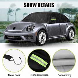 Black Half Car Cover Compatible with 1998-2019 Volkswagen Beetle, Hail Protector Car Cover for All Season Windproof Dustproof UV Resistant Protect Your Windshield and Roof