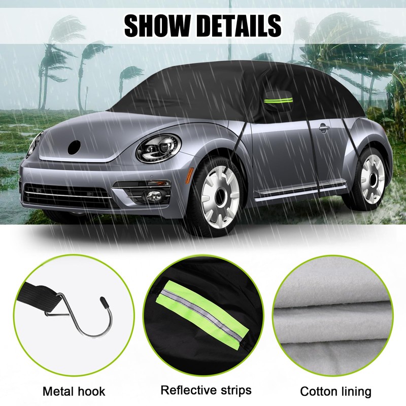 Black Half Car Cover Compatible with 1998-2019 Volkswagen Beetle, Hail