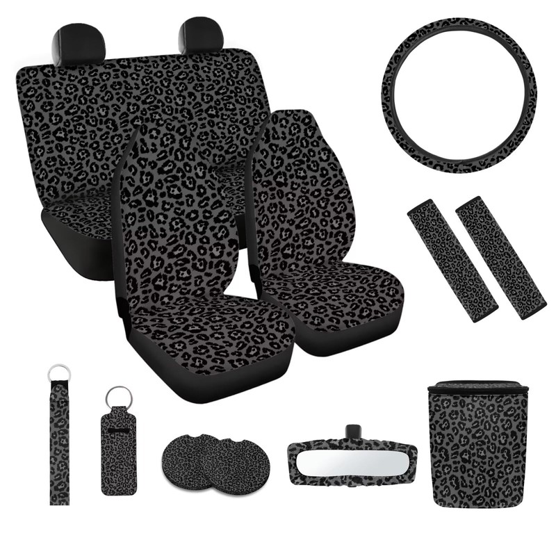 Qpednta Gray Leopard 12 Pack Car Seat Covers Set -