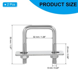 PATIKIL Square U-Bolts, M6x30x50mm Square Bend U-Bolt 304 Stainless Steel Pole U Bolt with Nut Plate Washer for Boat Trailer Camping Sailboat, Pack of 2