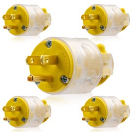ELEGRP Lighted 15 Amp 125 Volt NEMA 5-15P 2 Pole 3 Wire Grounding Straight Blade Electrical Plug Replacement Cord Outlet Commercial Grade, Yellow, 5 Pack