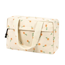 Jiliyote Toiletry Bag Cord Women's Large Cosmetic Bag Cord Makeup Bag Cord Cosmetic Bag with Smile Corduroy Cosmetic Bag Travel Cosmetic Bag for Travel Girls Women, Cherry Beige