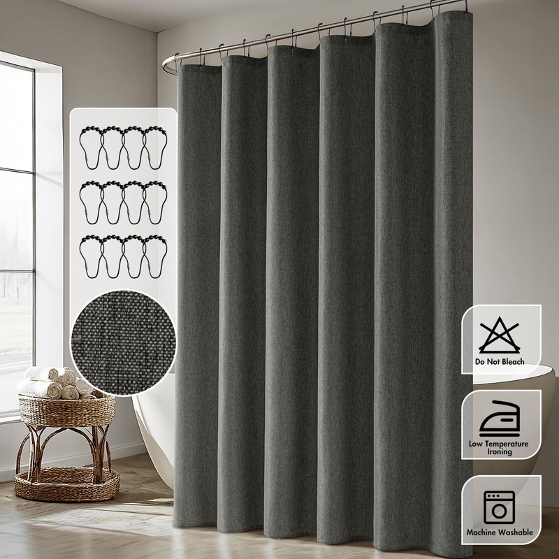 ANRODUO Extra Long Linen Shower Curtain, 84 Inch Fabric Shower