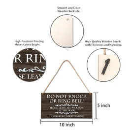 Please Do Not Knock Or Ring Doorbell Wooden Plaque Sign, No Soliciting Warning Reminder Sign, Baby Sleeping Sign For Front Door - HF07