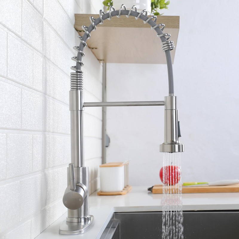 Friho Brushed Nickel Kitchen Faucets with Pull Down Sprayer, Stainless