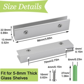 UFURMATE Glass Clamp, 4Pcs Adjustable Rectangle Glass Shelf Bracket Aluminum Alloy Glass Shelf Clamp Clips Wall Mounted Glass Shelf Supports Mounting Brace for 5-8mm Thick Glass