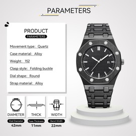 BARAMON Men's Watches, Royalty Stainless Steel Quartz Movement Date Male Clock Waterproof Luminous Hands Casual Business Wrist Watches for Men