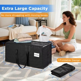 BETU Extra Large Moving Bags Heavy Duty Storage Bags with Zipper Handles, 8 Pack Clothes Storage Totes Bins Packing Moving Boxes, Moving Supplies for College Dorm Essentials, Space Saving, Black