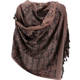 GURU SHOP Pashmina Viscose Scarf / Stole with OM Pattern, Men/Women, Yellow, Synthetic, Size: One Size, brown, Unit size