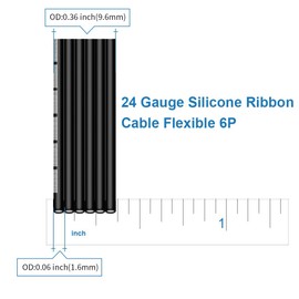 BNTECHGO 24 Gauge Silicone Ribbon Cable Flexible 6P Black 3 ft Flat Cable 24 AWG Stranded Tinned Copper Wire