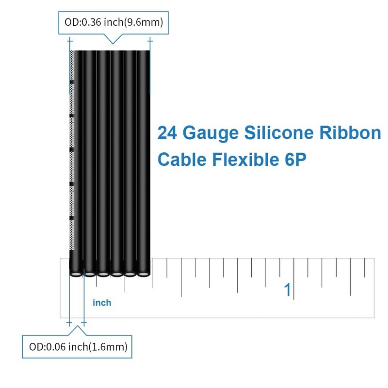 BNTECHGO 24 Gauge Silicone Ribbon Cable Flexible 6P Black 3