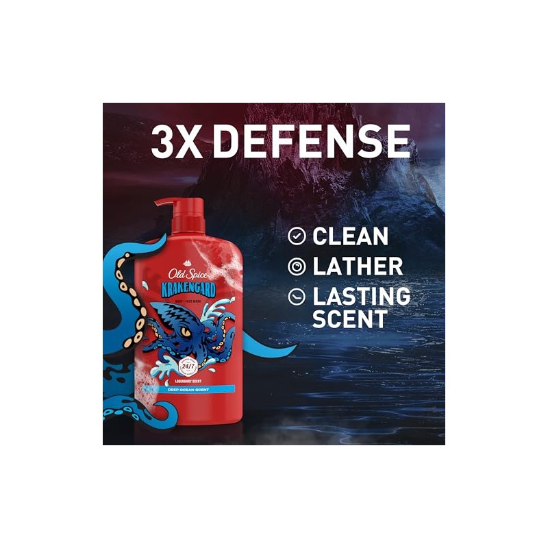 Old Spice Body Wash for Men, Krakengard, Long Lasting Lather,