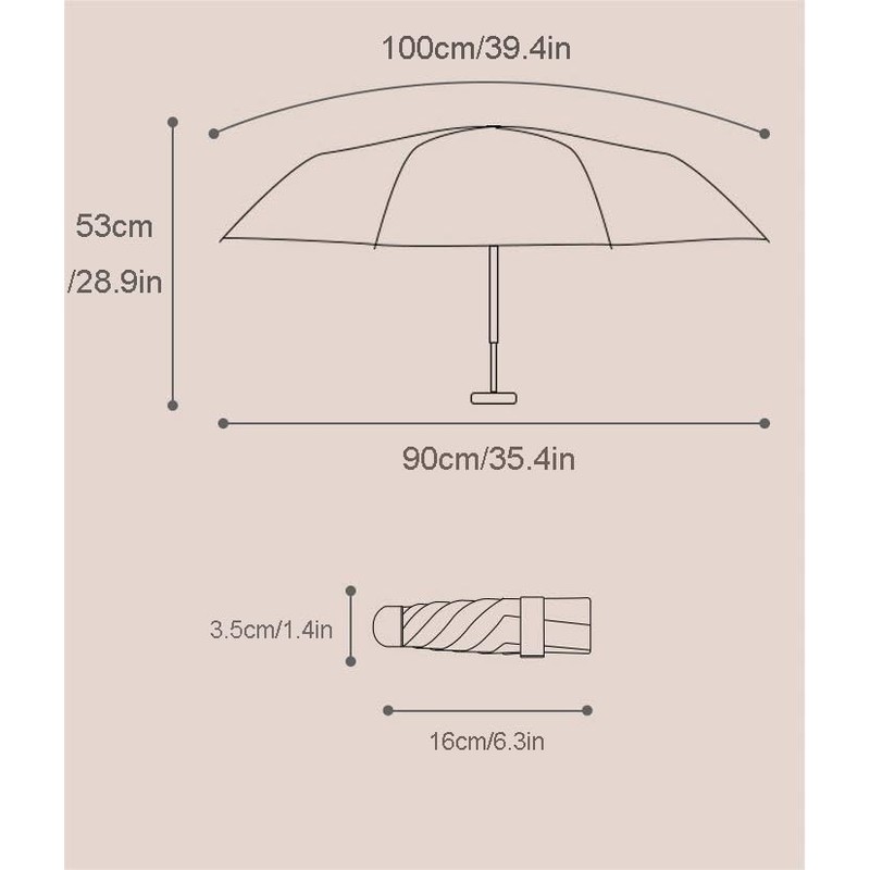 WULUN Compact Umbrella, 6 Ribs Umbrella, Stormproof, Small Pocket Umbrella,