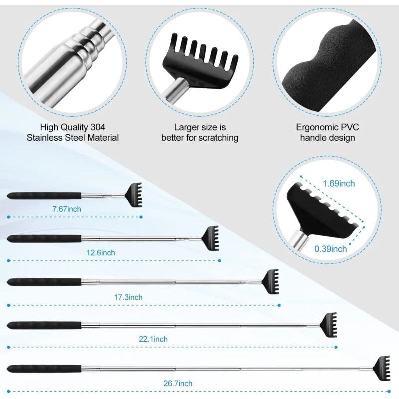 Yeipis 3 Pack Different Back Scratcher Metal (Black)