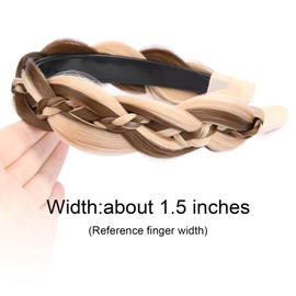 VOPPIS Wide Braided Headband with Teeth Synthetic Hair Plaited Headband Fishtail Braided Hair Band Hairpiece for Girls Women Beauty Accessory (Highlighted, Wide)