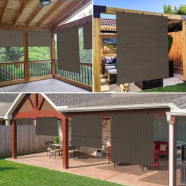 Windscreen4less 7'W x 6'H Sun Shade Curtain Foldable Shade Fabric UV Blockage for Deck Pergola Yard Gazebo Patio Outdoor Indoor (Brown)