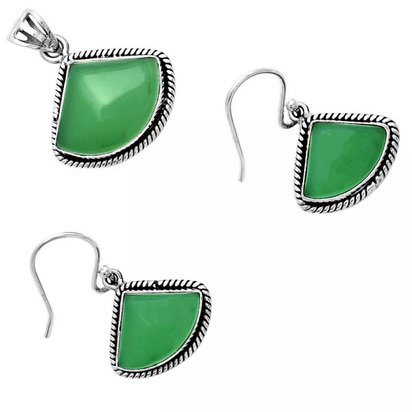 DESIRE GEM Natural Green Onyx 925 Sterling Silver Pendant Earrings