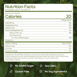 Happy Being Nutrient-Rich Blueberry White Tea – Infused with Turmeric, Elderberry, Vitamin D3, Caffeine Free, Plant-Based, Low Calorie & Low Sugar Drinks, 12oz (16 Pack)