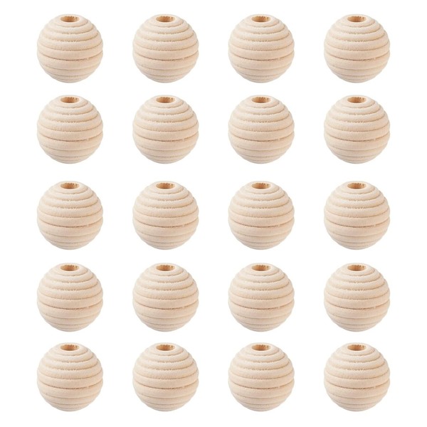 Wooden Beads 20 mm Beehive Striped Shape Natural Wooden Balls
