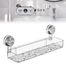 Corrugated Suction Cup Storage Holder, Movable Suction Cup Shower Shelf, No-Drill Wall Mounted Storage Holder for Bathroom Kitchen Storage Rack Shelf Showers Accessories, Glacier Pattern(Clear)
