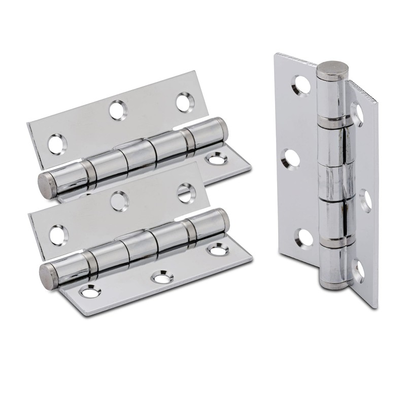 XFORT 3 inch (75mm) Polished Chrome Ball Bearing Hinges, Steel