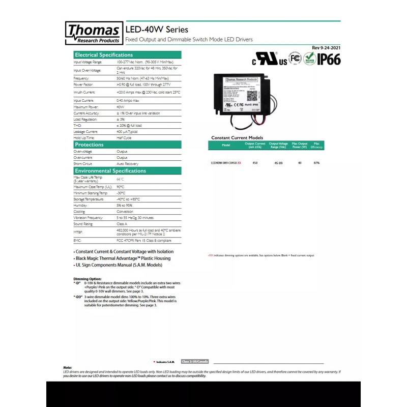 Hubbell Thomas Research Products 40W Constant Current Dimmable LED Driver