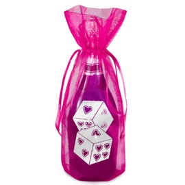 Lucky in Love Bachelorette Bags - Silver Foil & Rhinestone Heart Dice Hot Pink Organza Alcohol Gift Bag - Feeling Lucky Vegas Casino Decorations