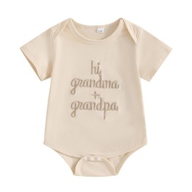 Frietlebird Pregnancy Announcement for Grandparents Baby Announcement Onesie Pregnancy Reveal to Grandparents Unisex Bodysuit (B-Beige Hi,0-3 Months)