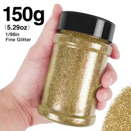 PIXGLITTER Extra Fine Gold Glitter, 1/96" Craft Resin Glitter Powder 5.29oz/150g PET Flakes Crafts Sequins for Nail Art, Hair, Epoxy Resin, Tumblers, Slime, Painting, Festival Decor