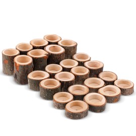 24PCS Wooden Tealight Candle Holder Set, Rustic Wood Tealight Holder with Natural Bark for Wedding Party Home Decor, 3 Sizes (1.6"/ 4cm Inner Diameter)