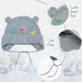 BAVST Baby Beanie Hat for Winter with Earfalp Cute Bear Kids Toddler Girls Boys Warm Knit Cap 0-2Years D-Grey