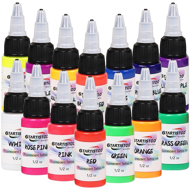 14 Color Tattoo Ink Set 1/2(15ml)/Bottle GTARTISTOO Professional Tattoo Fluorescent