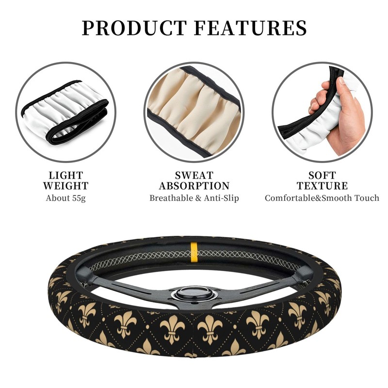 Black Fleur De Lis Steering Wheel Protective Cover Car Universal,