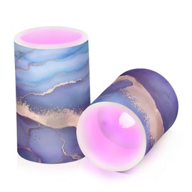 YETTASBIN Blue Marble Flameless Candles with Remote Control and Timer, Adjustable Brightness Long Lasting Battery Operated LED Pillar Candles for Indoor Outdoor Party Holiday Home Decor, 2 Pack