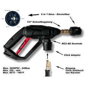 High Pressure Gun for Kärcher and 5 in 1 Nozzle Quick Coupling Click Adapter 1/4 Inch Quick Coupling Nozzle Multi-Angle Nozzle