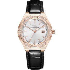 CIVO Watches for Women Elegant Analogue Ladies Watches Date Window Black Leather Strap Diamond Wrist Watch Luminous Waterproof Rose Gold Minimalist Quartz Female Watches, Womens Gifts