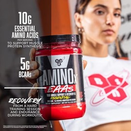 BSN Amino X EAAs, recuperación muscular y resistencia, 10 g de aminoácidos esenciales, 5 g de BCAA, cero azúcar, sin cafeína, fresa y dragón, 12 onzas