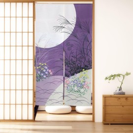 SAWABIYA Noren Noren Purple Moon Floral Pattern Japanese Modern Room Divider Curtain, Stylish, Mood Change Pear, Long Blindfold, Blackout Entrance, Stairs, Hallway, Living Room, Dressing Room, Bath,